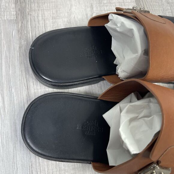 Hermes Black/Brown Leather Ionie Sandals Size 41 Men’s 8 RARE - Picture 11 of 14